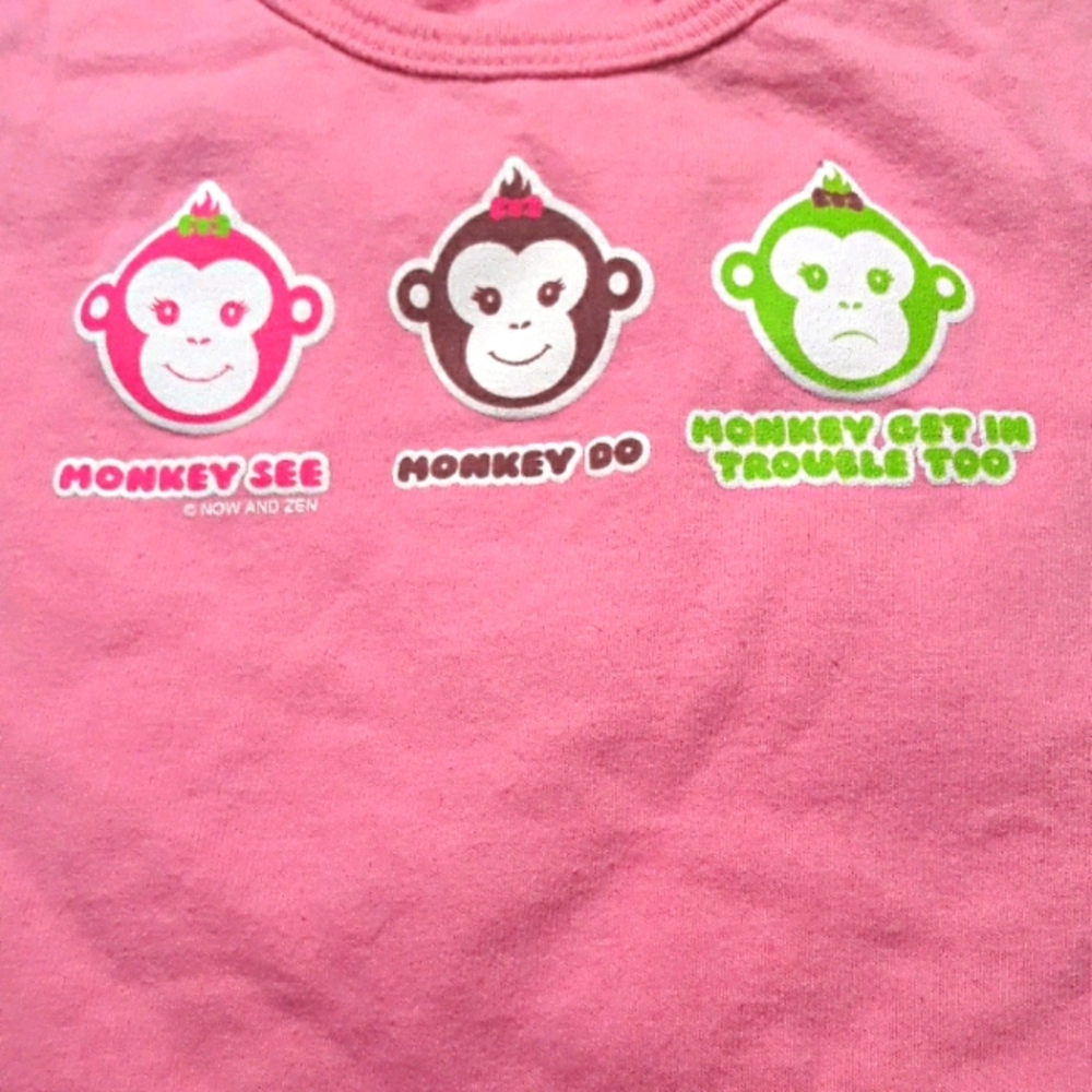 Pink monkey short sleeve baby girl tshirt 12 month - Picture 2 of 6